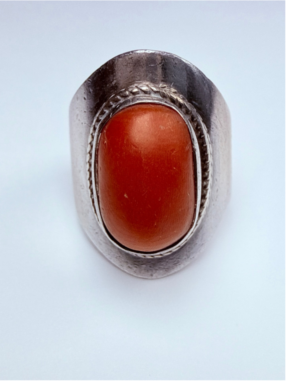 Southwestern Red Coral 925 Sterling Silver Vintage Cigar Armor Band VTG Ring